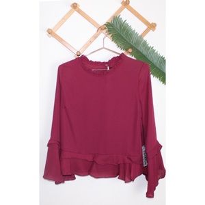 Burgundy Haute Monde Chic Bell Sleeve Blouse